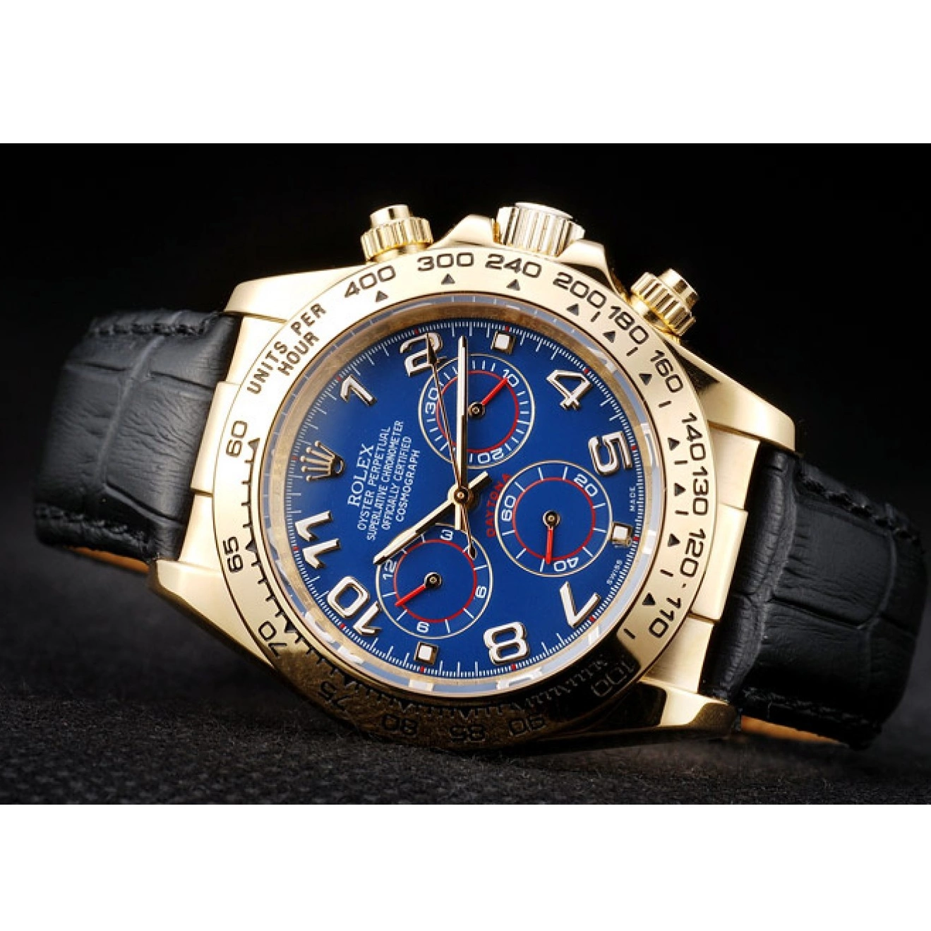 Aaa replica watch Strap Case Rolex Dial Leather Blue Daytona Gold Black 0611